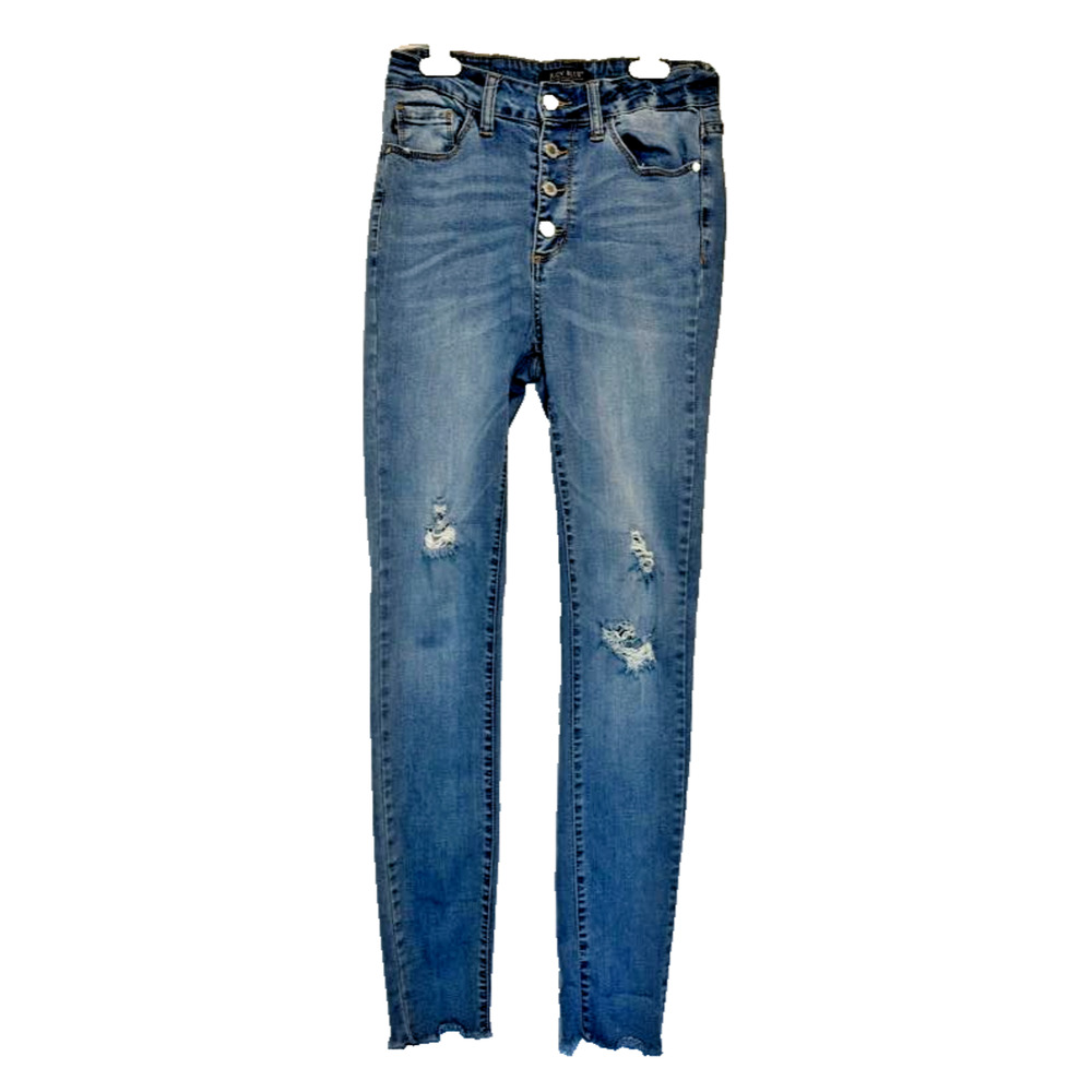 Judy Blue Jeans Women's 5/27 Distressed Raw Hem Skinny Fit Stretch Button Fly